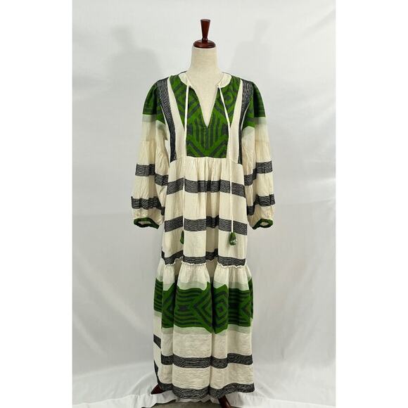 PEARL & CAVIAR Sz S/M Green Ivory Cotton Zakar Maxi Dress NWT - Picture 8 of 12